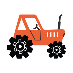 Cute red tractor. Agricultural machinery. Vector illustration in flat style. White isolated background.