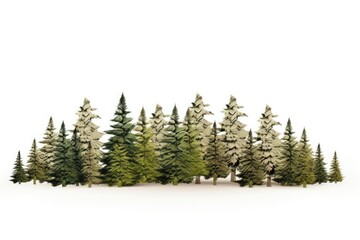 Fototapeta premium A group of lush green pine trees stand tall against a white background.