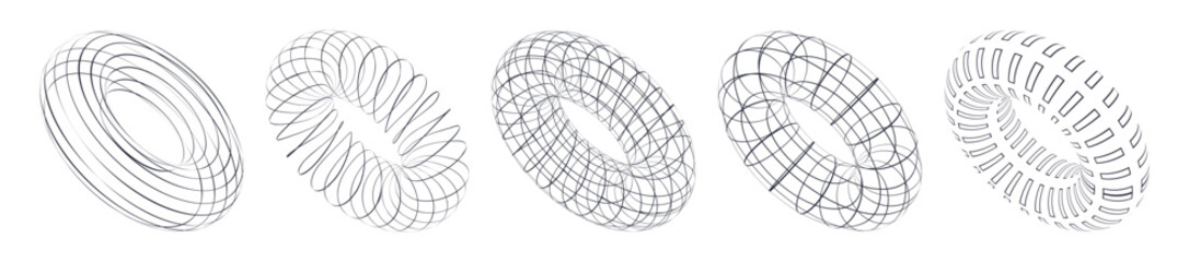 Trendy geometric shapes, donuts. Set of y2k style elements. Collection for posters, stickers, web, clothes.