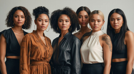 Fototapeta premium A dynamic group of diverse women standing in unity, exuding confidence and strength as they embrace each others presence