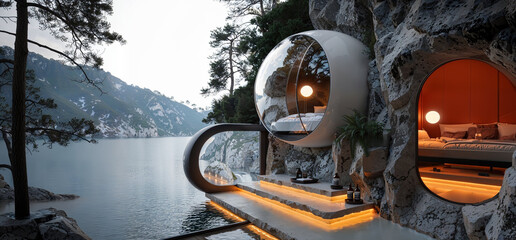 A sleeping cabin for a wellness retreat.