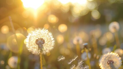 Blurred background of dandelion in a meadow