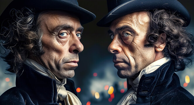A dramatic portrait of a respectable Victorian gentleman, demonstrating the deep conflict and duality within one man. ?llusion to Dr. Jekyll and Mr. Hyde