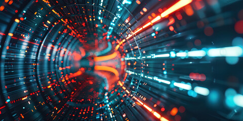 Obraz premium Futuristische Digitale Röhre mit Lichtstrahlen im Cyberspace