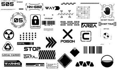 Scifi Hud elements. Futuristic text box, border, frame. Sci-fi digital screen, hologram panel. High tech  UI interface vector set, digital circle, graphic box, game                  
