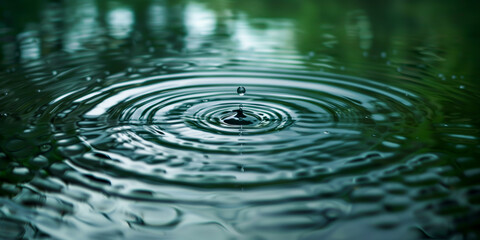 A single raindrop causing ripples in a still pond