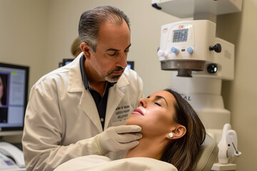 Obraz premium Dermatologist examining a patients skin