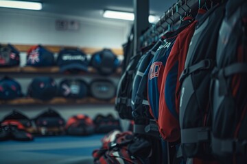 Obraz premium Behind the Scenes of an Olympic Wrestler's Preparation Area with Gear and Equipment