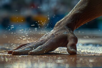 Hands Gripping Wrestling Mat in Intense Olympic Match - Athletic Precision and Effort