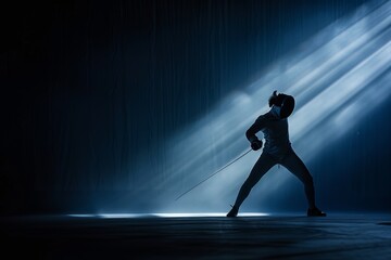 Elegant Fencer in Action Under Dramatic Lighting - Perfect Form and Striking Silhouette