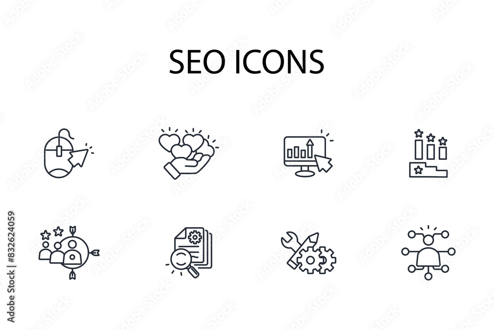 Poster seo icon set.vector.editable stroke.linear style sign for use web design,logo.symbol illustration.