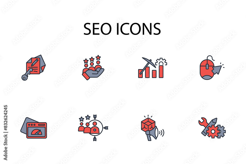 Poster seo icon set.vector.editable stroke.linear style sign for use web design,logo.symbol illustration.
