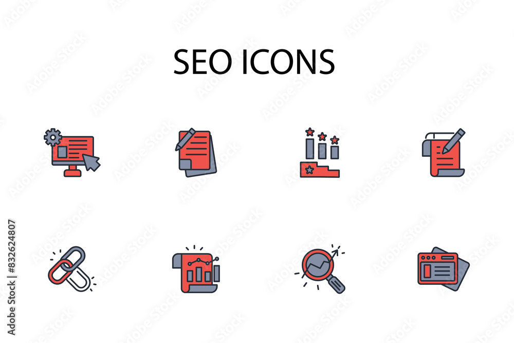 Poster seo icon set.vector.editable stroke.linear style sign for use web design,logo.symbol illustration.