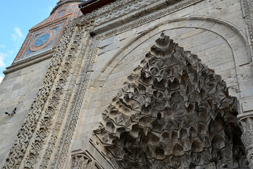 The Double Minaret Madrasa is located in Erzurum, Turkey. It was built in the 13th century.