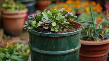 A a of potted plants a compost bin takes center stage its contents already well on their way to becoming nutrientrich compost.