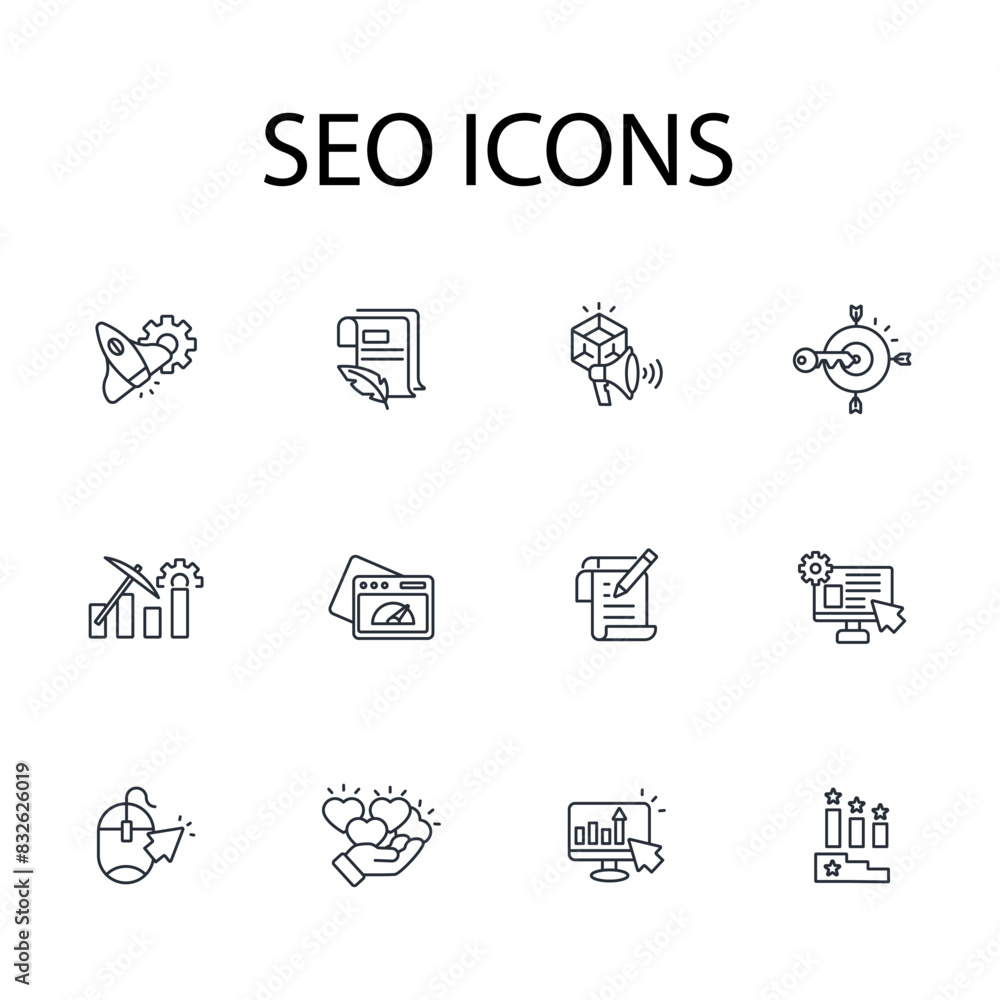 Poster seo icon set.vector.editable stroke.linear style sign for use web design,logo.symbol illustration.