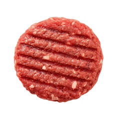 Top View of Raw Beef Burger Patty isolated on transparent or white background, png
