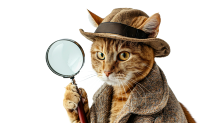 Cat detective, with glass and hat