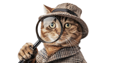 Cat detective, with glass and hat