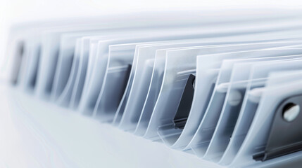 Fototapeta premium A stack of clear plastic folders with a silver clip on the top