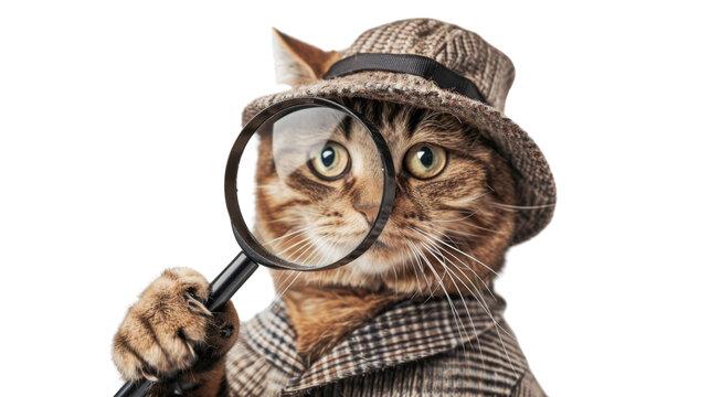 Cat detective, with glass and hat