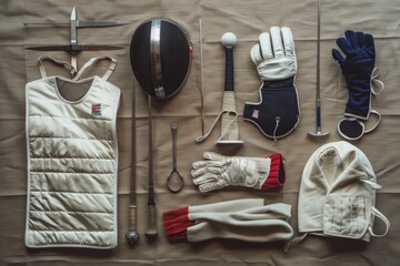 Modern Fencing Equipment Set: Mask, Foil, Gloves, and Protective Clothing for Sport Enthusiasts