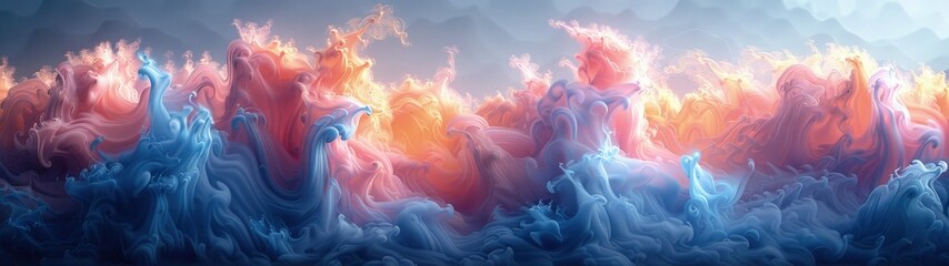Abstract wave of collide blue, purple, and pink smoke. Best for banner abstract background.