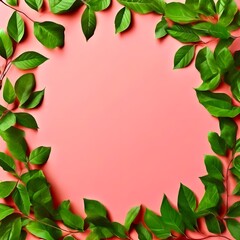 Fototapeta premium leaves frame on pink