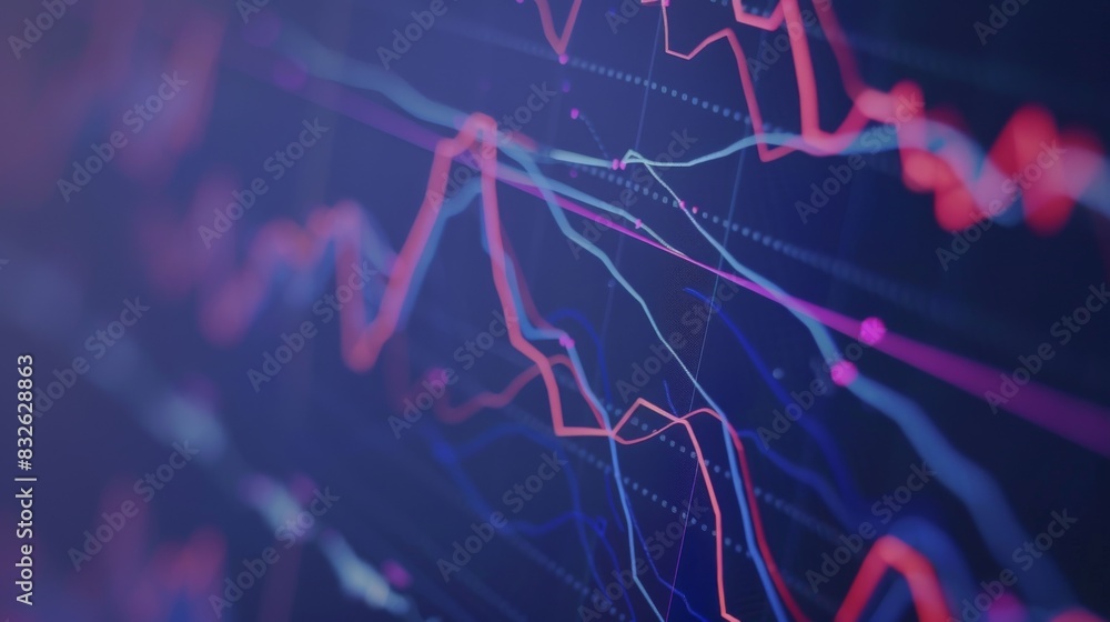 Leinwandbilder A close-up of a computer screen showing a stock market graph with fluctuating lines and data points