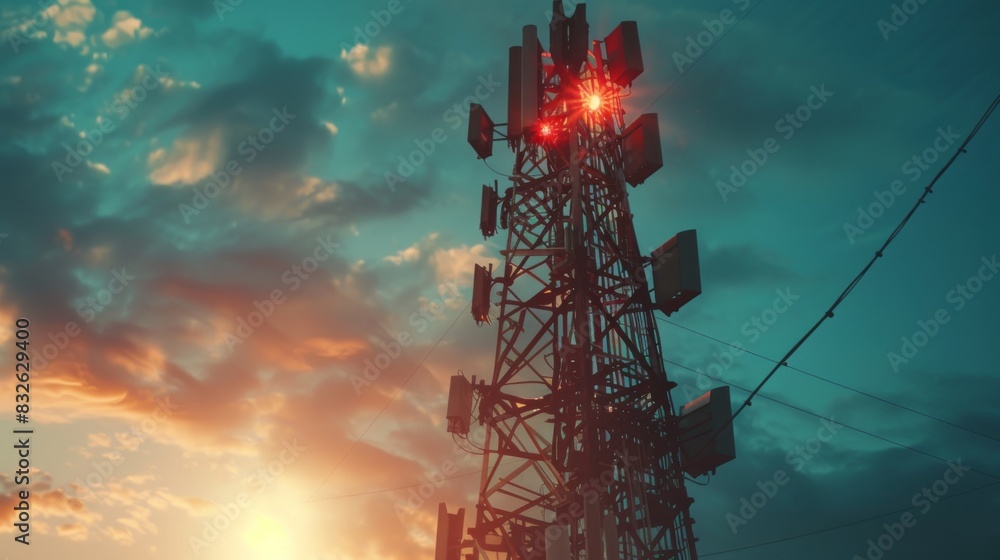 Aufkleber a close-up of antennas and equipment on a telephone signal tower, transmitting signals to mobile dev