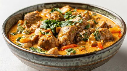 A bowl of food with meat and vegetables in it