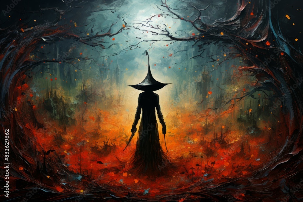 Canvas Prints A reclusive and mysterious witch, living deep in the enchanted forest and harnessing dark magic. - Generative AI