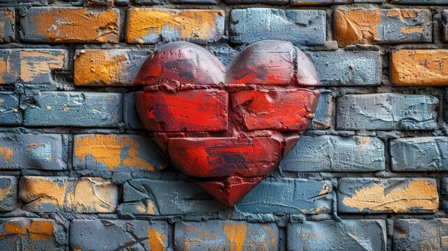 Colorful graffiti heart on a wall, a vivid and expressive symbol of love and affection - Powered by Adobe