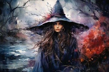A reclusive and mysterious witch, living deep in the enchanted forest and harnessing dark magic. - Generative AI
