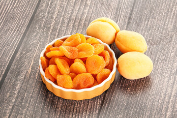 Dried apricot heap in the bowl