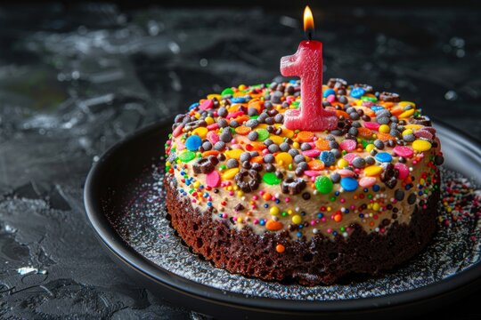 Birthday cake with candle number one year