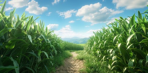 Obraz premium a cornfield and a blue sky