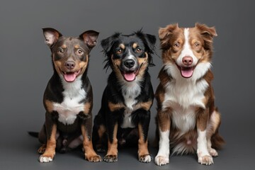 Group of funny dogs on a gray background