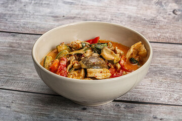 Thai red spicy curry with chicken