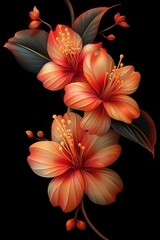 Fototapeta premium Orange Flowers on Black Background