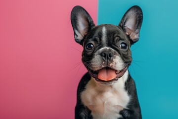 Happy puppy dog on a colored background