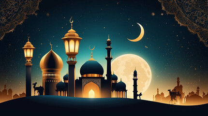 Eid al adha islamic background vector with moon and ornament islamic