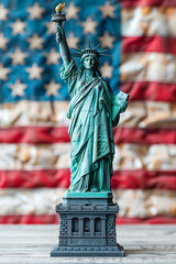 Fototapeta premium The Statue of Liberty against the American flag backdrop for Independence Day.