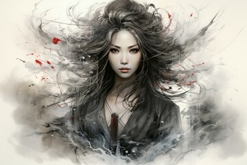 Fototapeta premium A storm sorceress, with the ability to summon lightning bolts and control the weather. - Generative AI