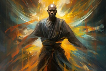 Fototapeta premium A swift and agile monk, mastering martial arts and harnessing inner ki energy. - Generative AI