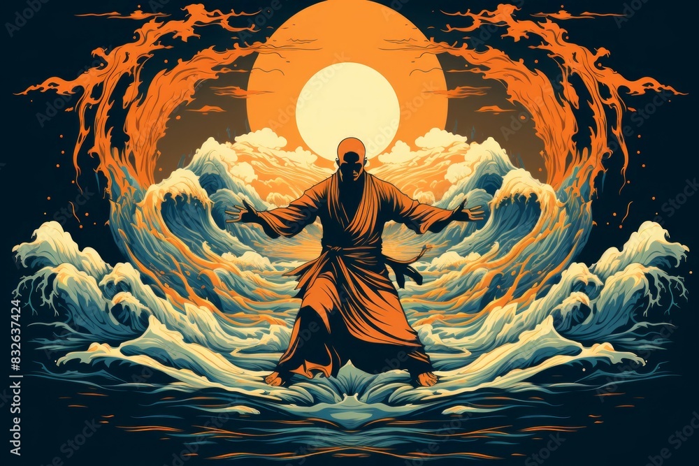 Wall mural a swift and agile monk, mastering martial arts and harnessing inner ki energy. - generative ai