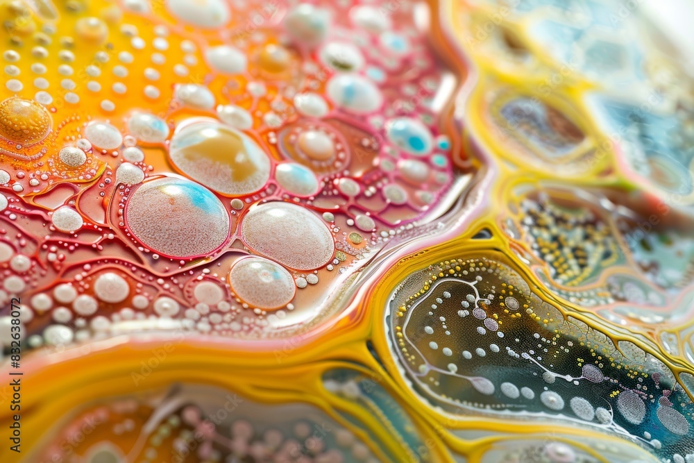 Poster high resolution micrograph of bacterial colony growth on nutrient agar showing intricate patterns an