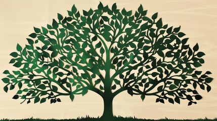 A creative abstract art piece featuring a lush green tree against a textured background, blending elements of nature and artistic expression in a visually striking composition.