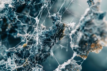 Macro Close-Up of Water Mold with Threadlike Structures on a Wet Surface for Scientific and Educational Use