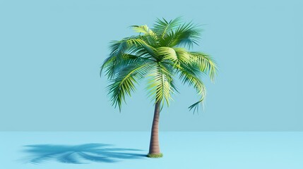 Obraz premium lush escape: vibrant palm tree against serene blue backdrop.